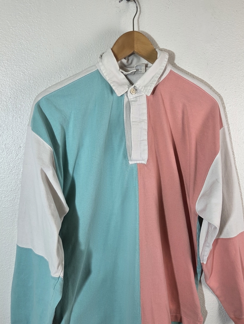 Vintage 90s Boundary Waters Colorblock Rugby Shirt Pullover Pastel Thick Cotton - Picture 12 of 16